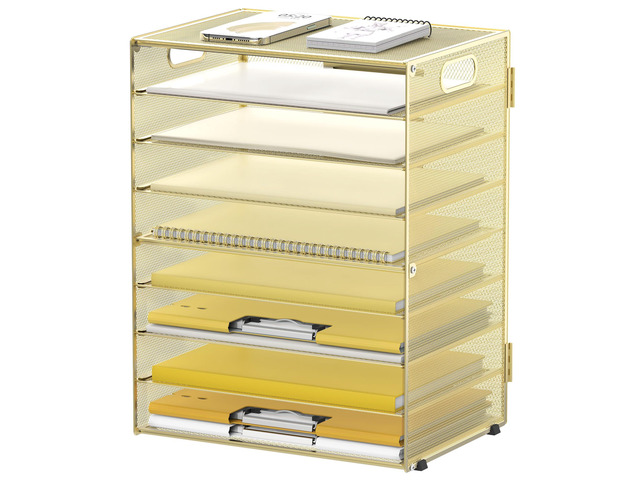 9-Tier Paper Organizer for Desk, Metal Mesh Letter Tray with Handles, Gold Desk File Organizer with Removable Trays for Sorting Files, Folders,...