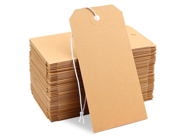 250 Pack Manila Shipping Tags with Elastic String Blank Labeling Tags with Strings Attached, 4 3/4' x 2 3/8'