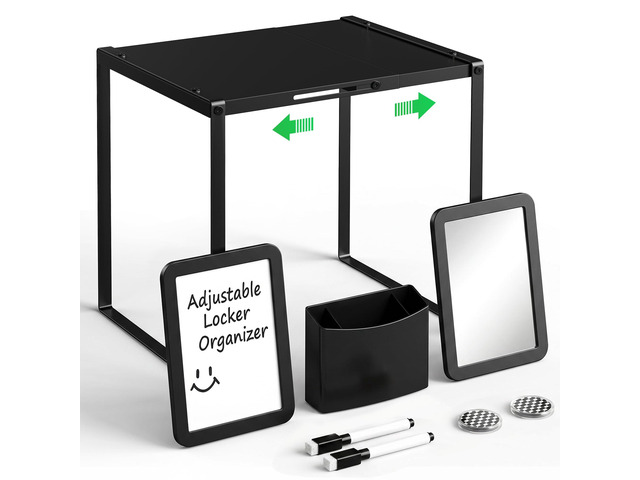 Adjustable Black Locker Shelf Organizer Kit for School Locker Decor Easy Assembly, Metal Locker Accessories with Shelf, Mirror, Pen Holder,...