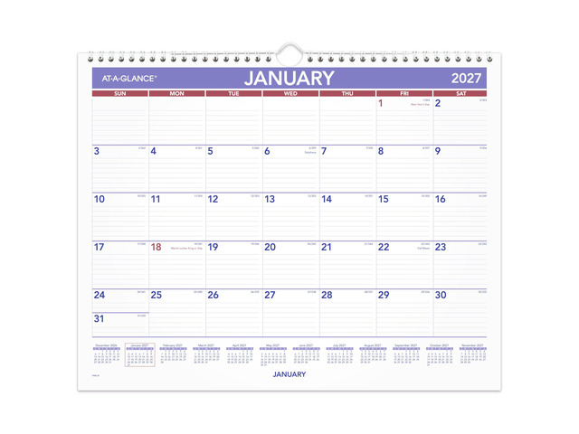 2027 Wall Calendar, Monthly, 15' x 12' Planner, Ruled Daily Blocks (PM82827)