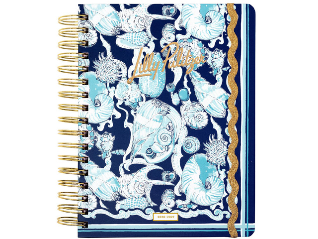 17-Month Large 2026-2027 Planner, Shell Shine 6.75' x 8.87' Hardcover Agenda with Gold Spiral & Elastic Loop, Weekly & Monthly Layouts, Stickers,...