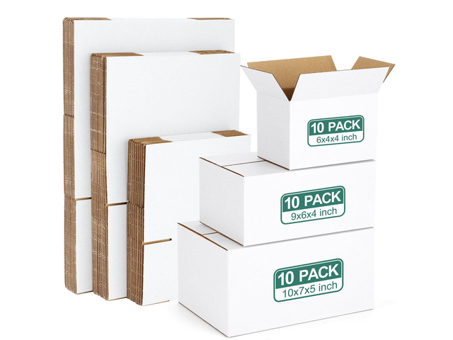 30 Pack Small Shipping Boxes Assorted Sizes, White Corrugated Box Mailers, Cardboard Boxes for Packaging Small Business, Mailing, 6x4x4 & 9x6x4 &...