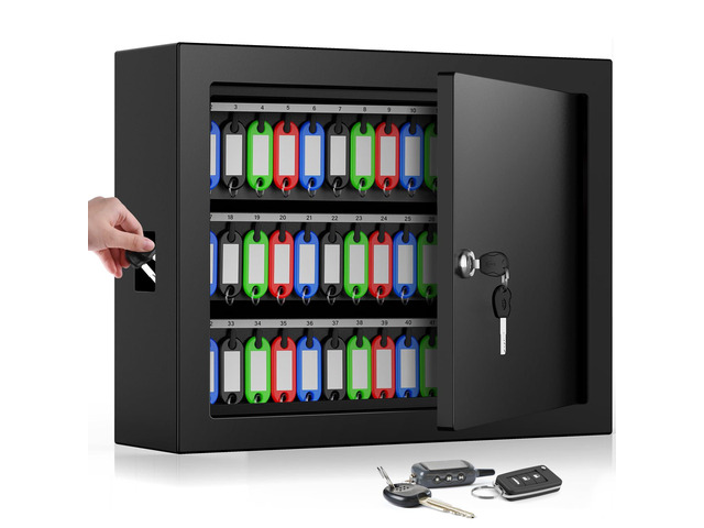 75 Keys Key Lock Box Wall Mount with Color Tags and Numbered Hooks Mechanical Lock, Key Return Drop Slot, Solid Alloy Steel Construction, Key Safe...