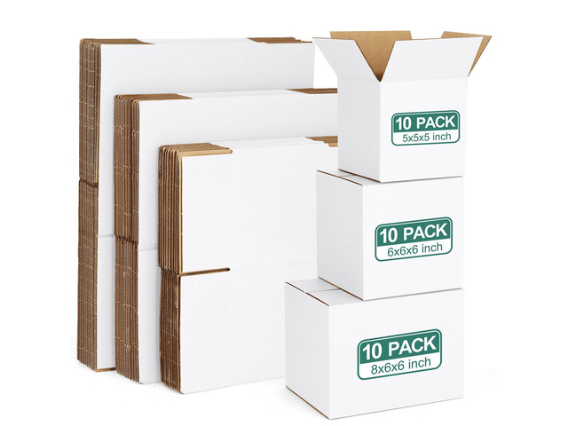 30 Pack Small Shipping Boxes Assorted Sizes, White Corrugated Box Mailers, Cardboard Boxes for Packaging Small Business, Mailing, 5x5x5 & 6x6x6 &...
