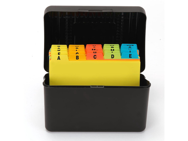 Index Card Holder 4x6 Inches with 25 Plastic Dividers, Black