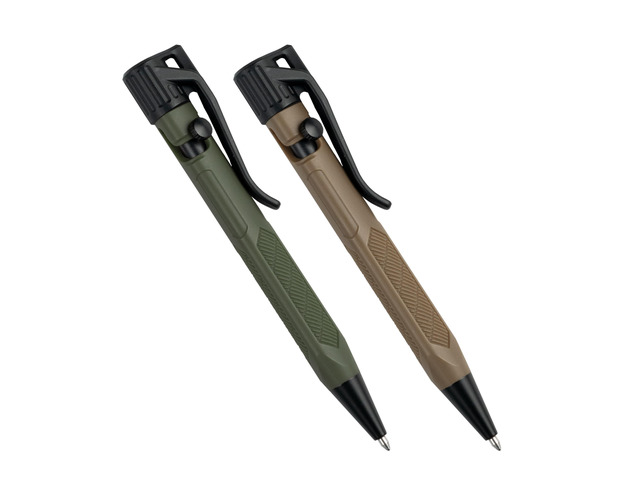 Weatherproof Olive Drab and Flat Dark Earth Mini Bolt-Action Pens - Black Ink, 2 Pack (No. TAC20)