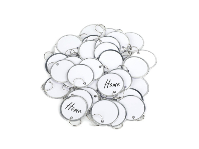 200 Pack Key Tags 1.5 Inch Round Key Chain Tags Writable White Paper Labels with Metal Edges and Split Rings Sturdy Lightweight Key Item Identifiers