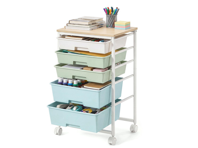 Rolling Cart with Drawers,5 Drawers Storage Cart, Green and White Utility Cart, Craft Organizers and Storage, 15.6 x 11.2 x 24.8 inch, for...