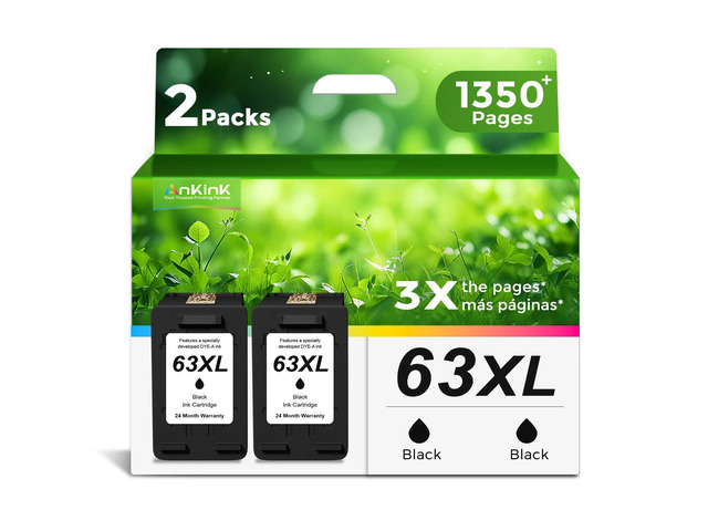 63XL Black Ink Cartridges Replacement for HP 63 XL HP63XL (2-Pack) Work with HP63 3830 4650 4652 4655 5200 5252 5255 5258 4520 4512 1112 2132 3630...