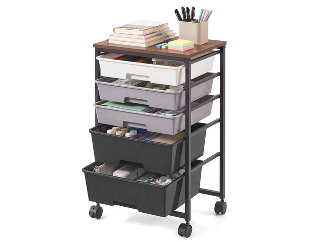 Rolling Cart with Drawers,5 Drawers Storage Cart, Black Utility Cart, Craft Organizers and Storage, 15.6 x 11.2 x 24.8 inch, for Classroom, Office,...