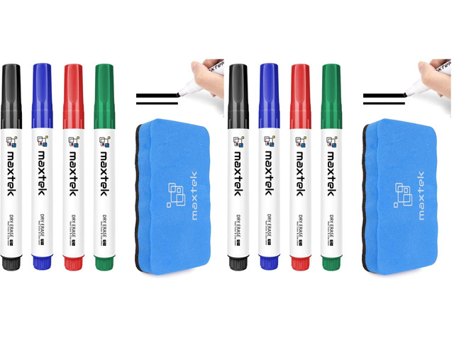 Dry Erase Markers with Magnetic Eraser, Chisel Tip, 4 Count (Pack of 2)