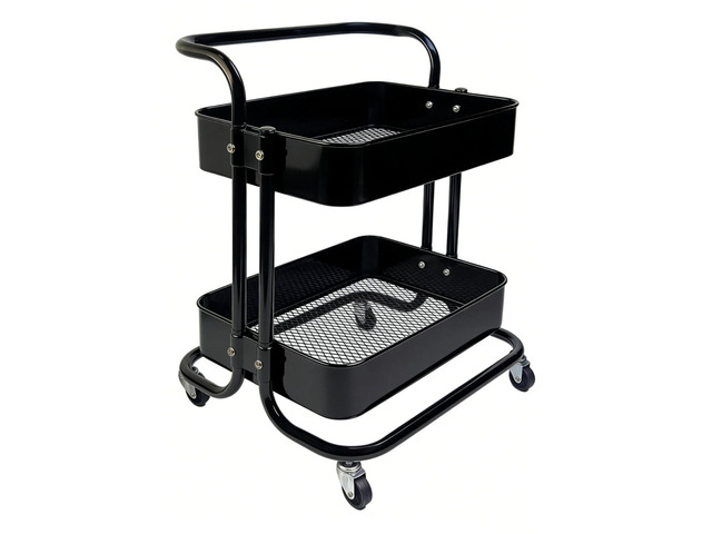 2 Tier Rolling Utility Cart with Wheels All-Metal Short Pantry Cart Under Desk Storage Trolley with Handle, Small Rolling Storage Shelf for Small...