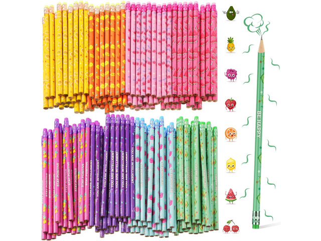100 Pcs Scented Pencils Bulk for Kids Fun Wood Pencils Inspirational Quotes, Fruit Elements Designs with Erasers, for Office School Classroom...