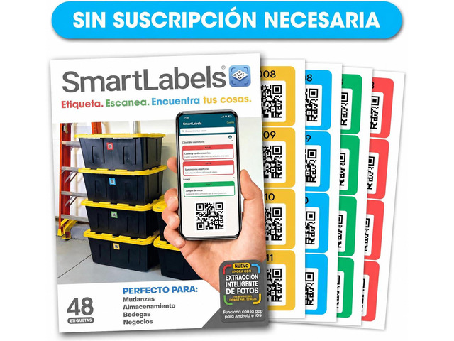 SmartLabels - Etiquetas QR en Español - Con App de Análisis de Fotos IA - Crea Descripciones Sin Escribir - para Inventario Fácil, Organización de...
