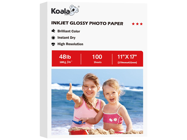 Glossy Inkjet Photo Paper 11X17 Inches 48lb 100 Sheets Glossy Photographic Paper Compatible with Inkjet Printer Use Dye Ink 180GSM