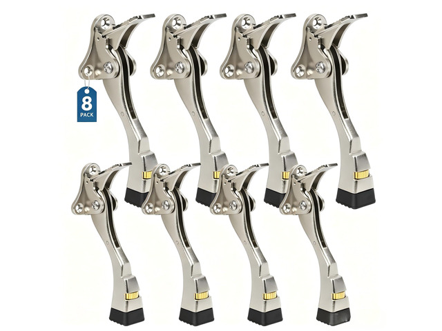 Door Stoppers, 4 Inch Kickdown Door Stop for Bottom of Door, 8 Pack Adjustable Height Door Stops with Rubber, Satin Nickel Door Holder for Heavy...