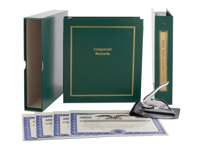 Not for Profit Corporate Kit (Green) - Binder, Slipcase, Stock Certificates, Index Tabs & Metal Corporate Seal
