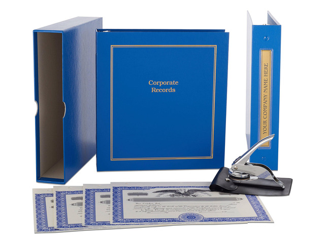 Not for Profit Corporate Kit (Blue) - Binder, Slipcase, Stock Certificates, Index Tabs & Metal Corporate Seal