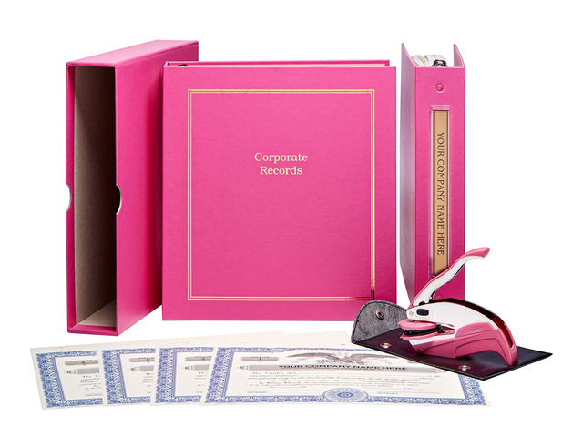 Corporate Kit (Pink) - Binder, Slipcase, Minutes & Bylaws, Stock Certificates, Index Tabs & Corporate Seal