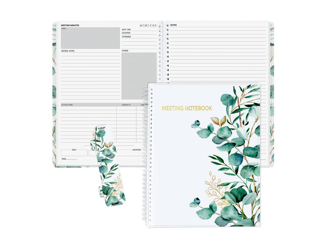 Half Meeting Half Note - 8.5'x11' Professional Notebooks for Work - 160 Pages, A4 Size Project Planner, Spiral Meeting Agenda/Minutes Organizer for...