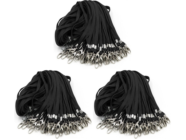 300 Pack Lanyards Bulk Black Lanyard for Office Id Badges Flat Lanyard with Badge Clip Swivel Hook (300 Pack, Black)
