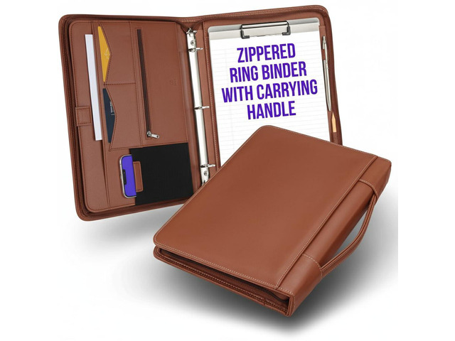 Zipper Portfolio Binder with Carrying Handle Removable 3-Ring Binder (1') w/Clipboard Padfolio Organizer for Documents, iPad, Tablet, Phone,...
