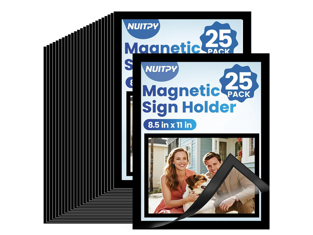 25 Pack Magnetic Sign Holder, 8.5in x 11in Magnetic Paper Holder Self Adhesive Magnetic Document Holder, Wall Mount Magnetism Border Sign Holder...