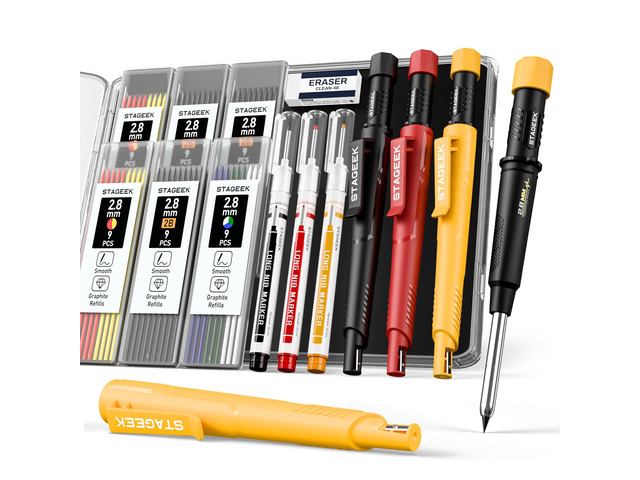 2.8mm Mechanical Carpenter Pencils with Sharpener, 3 Pack 57 Refills, Construction Pencil Heavy Duty Woodworking Tools, Waterproof Deep Hole Long...
