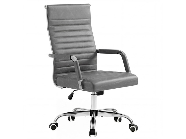 Ergonomic Office Desk Chair, Executive Ribbed Mid-Back PU Leather Conference Room Chair Adjustable Swivel Chair with Arms (1, Bicolor Vintage Grey)