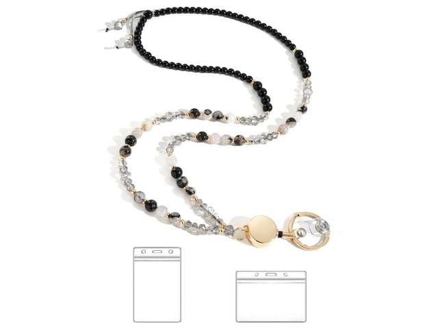 Lanyards for ID Badges and Keys,Natural Stone Beaded Teacher Lanyard for Women,Retractable Lanyard with ID Holder Cute Lanyards