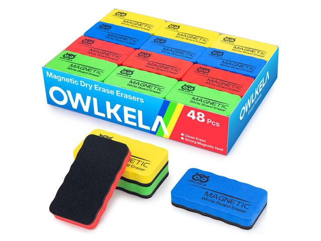 48 pcs Dry Erase Erasers, 4 Colors Magnetic, Erasers for White Board Markers, Ideal for Classroom, Home and Office