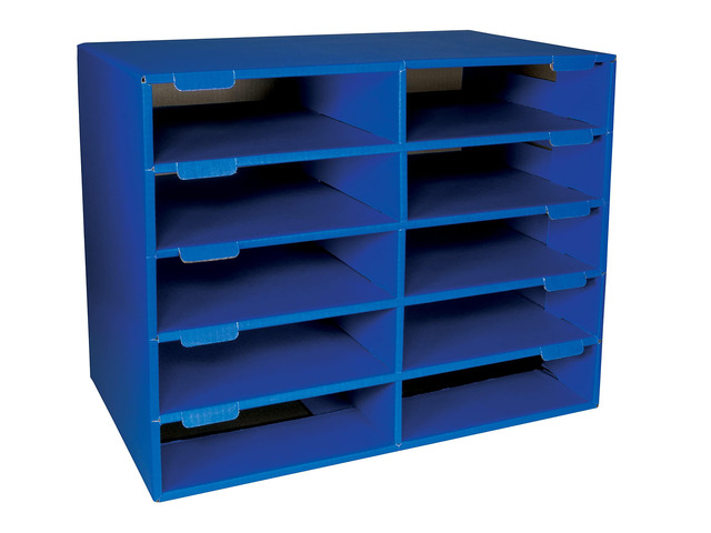 Classroom Keepers Sturdy Cardboard Mailbox, 10-Slot, Blue, 16-5/8'H x 21' W x 12-7/8'D, 1 Unit