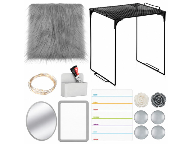 11 Pcs Back to School Locker Accessories Kit, Grey, Classic Locker Shelf Magnetic Mirror Rug Weekly Schedule Whiteboard Pen Holder Marker and More,...