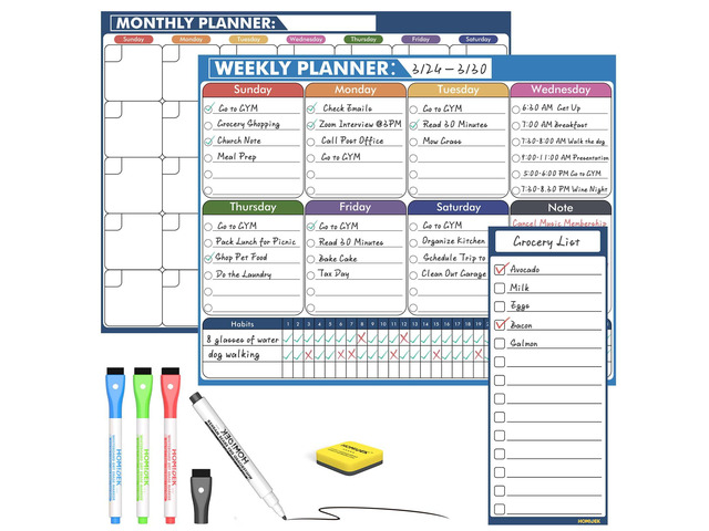 Magnetic Calendar for Refrigerator: Reusable Dry Erase Monthly Fridge Whiteboard Calendar Magnet Weekly Planner White Board with Magnetic list, Dry...