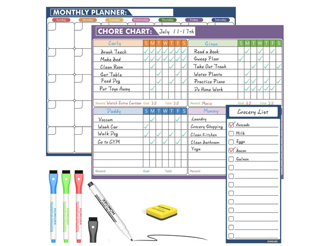 Magnetic Fridge Calendar Magnet, Dry Erase Whiteboard Calendar and Family Chore Chart for Adults with Magnetic List, Dry Erase Markers and Eraser -...