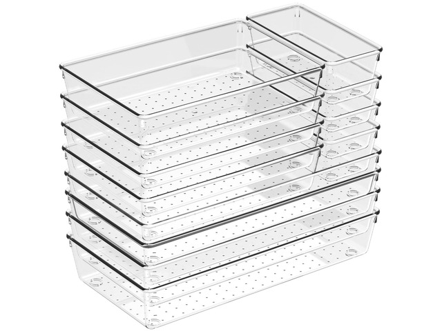 12 Pack Large Drawer Organizer Bins - Clear Plastic Bathroom Drawer Organizer Trays - Heavy Duty Kitchen Drawer Dividers for Utensils - Non-Slip...