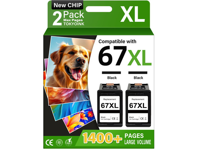 67XL Ink Compatible for HP Ink 67 HP 67XL 2 Pack Black Upgraded Chip 67XL Ink Use for DeskJet 2855e 2827e 2800e 4255e 2755e 2700e 2852e 2700 4155e...