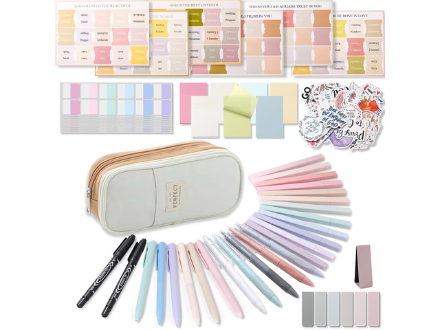 58 Bible Study Supplies Journaling Kit, Bible Highlighters, Khaki Bible Study Kit for Women, Bible Accessories Helps Highlight Verses, Organize...