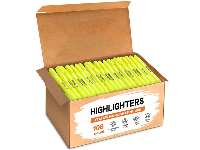 108 Yellow Highlighters Bulk, Chisel Tip Highlighter Markers, Dry Quickly Highlighter Bright Colors, Office Classroom Must Have, Back to School...