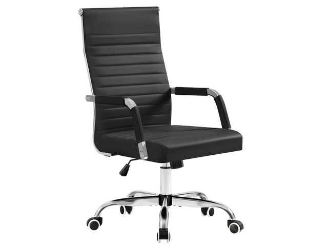 Ergonomic Office Desk Chair, Executive Ribbed Mid-Back PU Leather Conference Room Chair Adjustable Swivel Chair with Arms (1, Black)