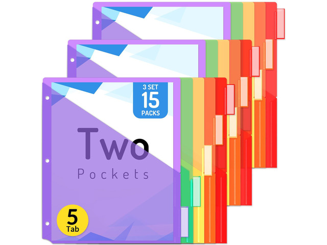 15 Count Dividers with Pockets, 5 Tabs Dividers for 3 Ring Binder Binder with Pockets, Subject Divider with Pocket, Premium Quality Notebook...