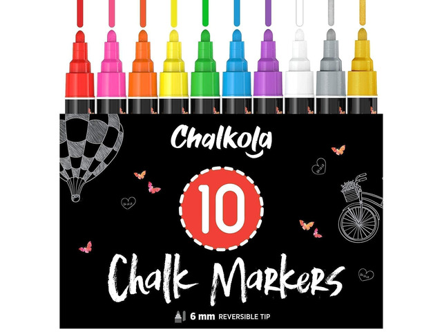10 Liquid Chalk Markers for Blackboard, Chalkboard w/Gold, Silver 10 Erasable, Washable Paint Chalk Pens for Car Windows, Bistro, Glass, Board...