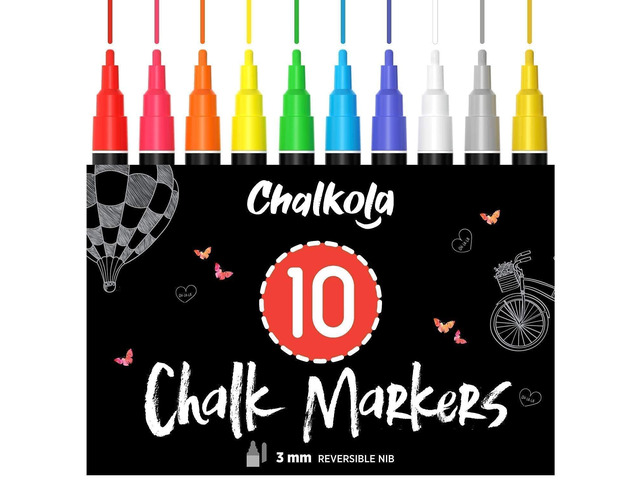 10 Liquid Chalk Markers Fine Tip for Blackboard, Windows, Chalkboard (10 Pack) with Gold & Silver - Erasable Dry Erase Marker Pens - 3mm Reversible...