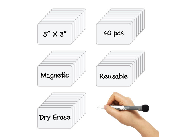 Dry Erase Magnetic Label 5x3 Inch White, Reusable Magnetic Dry Erase Labels for WhiteboardsPack of 40