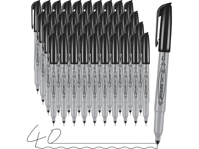 Permanent Markers, Ultra Fine Point, Black, 40 Count, 0.4mm, Fine tip permanent marker set, quick dry, waterproof, fading resists, durable, marks...