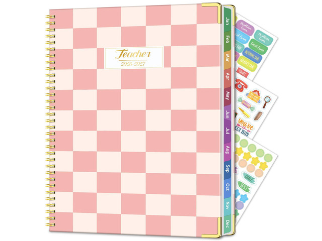 Teacher Planner 2026-2027 Academic Year, Lesson Plan Book 8.5'x11' July 2026-June 2027, Spiral Hardcover Teacher Calendar with 14 Checklists, Gold...