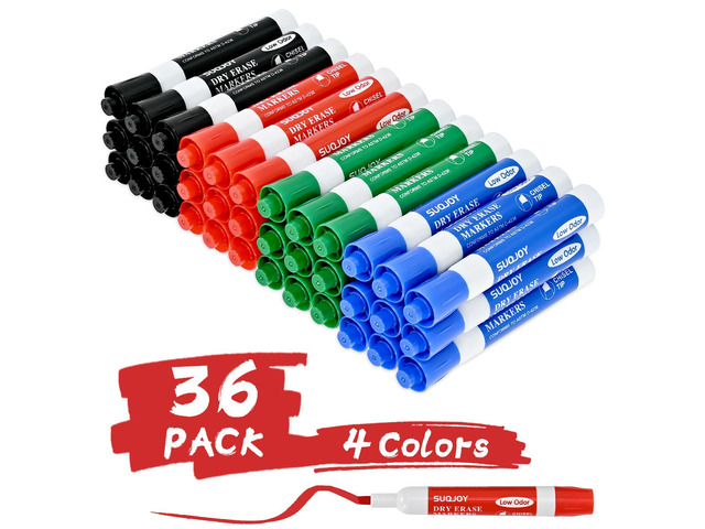 Dry Erase Markers, Chisel Tip Whiteboard Marker, Low Odor Thick Dry Markers, 36 Bulk 4 Assorted Color Markers for office