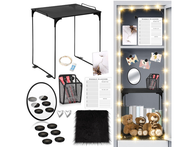19 Pcs Locker Organizer and Decorating Kit, First Day of Essentials Marble Print Whiteboard with Markers Locker Shelf Plush Area Rug Mirror...