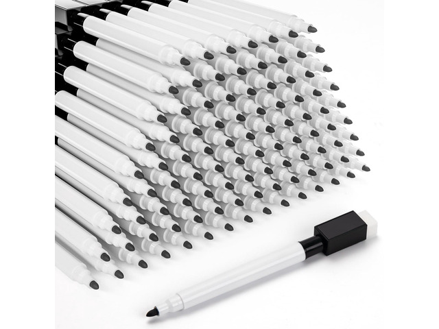 100 Pcs Magnetic Dry Erase Markers, with Eraser Cap, Black Fine Point Tip, White Board Markers, for Classroom, Office, School Supplies, Teachers,...