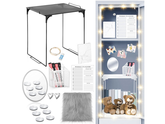 17 Pcs Locker Organizer and Decorating Kit, First Day of Essentials Marble Print Whiteboard with Markers Locker Shelf Plush Area Rug Mirror...